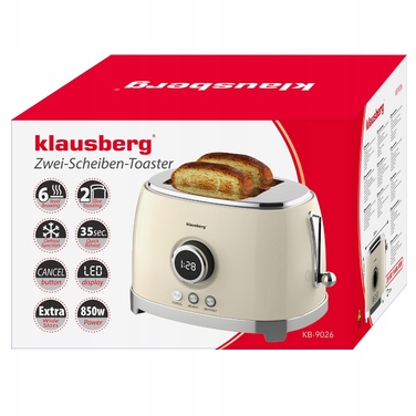 Тостер Klausberg RETRO, бежевий, 850 Вт