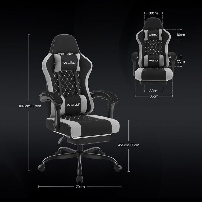 WOLTU Gaming Chair with Massage Function, Computer Chair with Pocket Spring Cushion, Ergonomic Gamer Recliner, Swivel Chair with Headrest, Lumbar Pillow, Footrest, Mesh Fabric, Black+Grey, GS15szg Black+grey Mesh Fabric