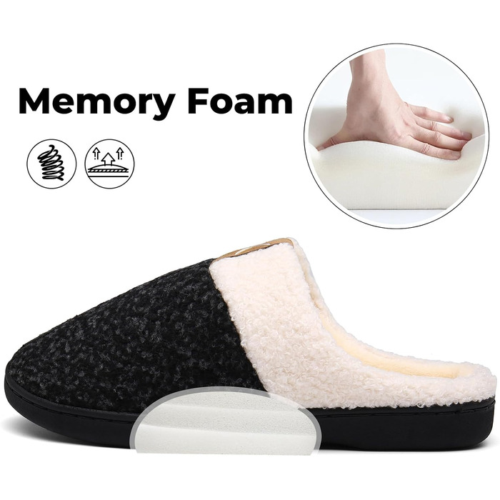 Тапочки зимові Mishansha для чоловіків та жінок, утеплені, з пам'яттю, з плюшем, 42/43 EU, чорні