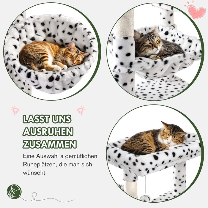 Котячий будиночок MUTICOR з когтеточкою, 206 см, багатоярусний, для великих котів, з лежаком-гамаком, широка база, колір: білий та чорний