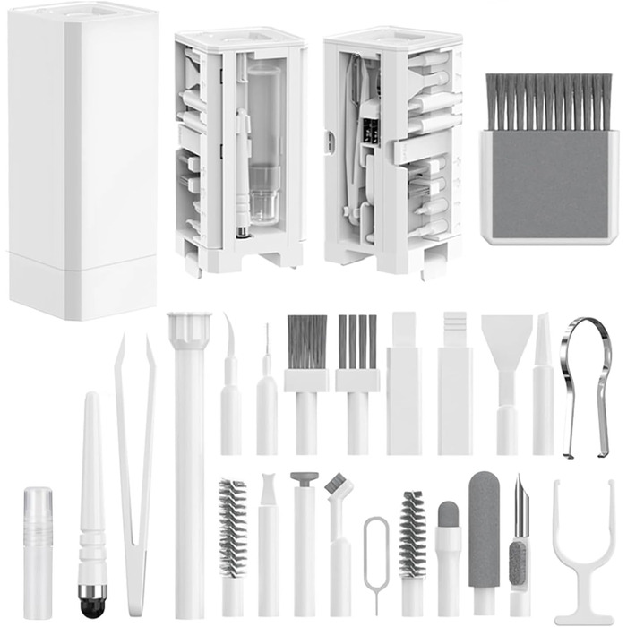 Набір для чищення клавіатури 32 в 1: для iPhone, iPad, ноутбука, ПК, AirPods, камери та іншого. Аксесуари для чищення мобільних пристроїв та електроніки (білий)