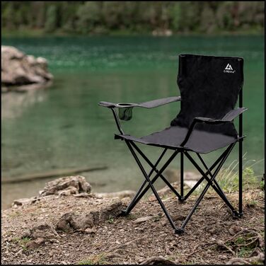 LINUMA® 2 шт. Складний стілець для риболовлі та кемпінгу - чорний, з підстаканником та сумкою для перенесення. Стілець для відпочинку, саду, риболовлі.