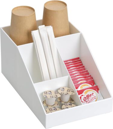 Navaris Coffee Dispenser Organizer - Accessory Storage - Coffee Bar for sugar, milk, napkins, pods - Coffee Station with 7 compartments (4 compartments, White)