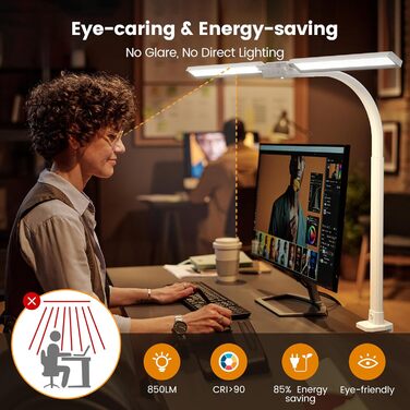 SIBRILLE Dual-Head LED Desk Lamp - Adjustable, Dimmable, Eye Protection, RGB - for Office, Home, and PC Use