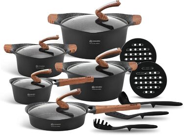 Набір каструль та сковорідок Edenberg EB-9184: 15 предметів з антипригарним покриттям, індукційні | Набір посуду, каструлі, сковороди