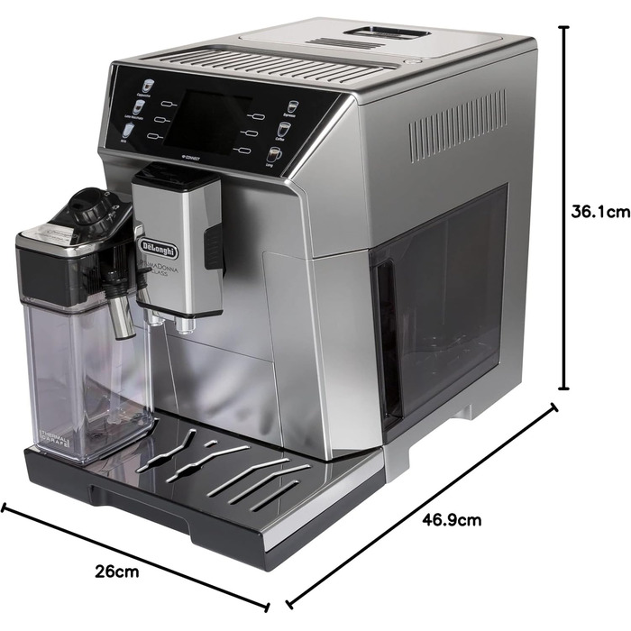 De'Longhi PrimaDonna Class ECAM 550.85.MS fully automatic coffee machine with LatteCrema milk system, cappuccino and espresso at the touch of a button, 3.5 inch TFT color display and app control, silver