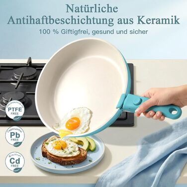 Набір посуду GiPP 11 предметів: сковорідки та каструлі з антипригарним покриттям, знімні ручки, сталевий, блакитний градієнт, для всіх типів плит, сумісний з духовкою