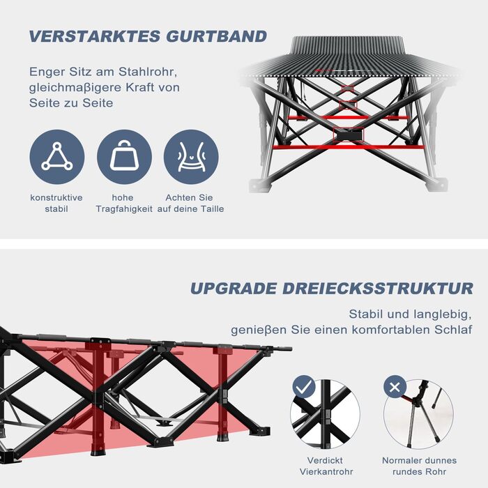 Кемпінгове ліжко Peirhw: складане, широке, з матрацом, до 200 кг, легке та портативне для подорожей