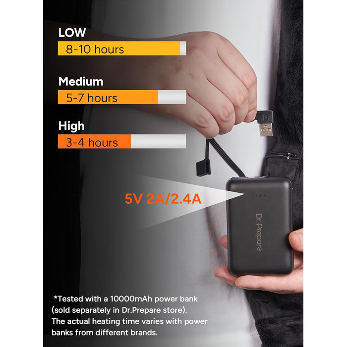 Електрична гріюча жилетка Dr. Prepare для чоловіків та жінок, унісекс, з акумулятором, XL, флісова (без Powerbank)