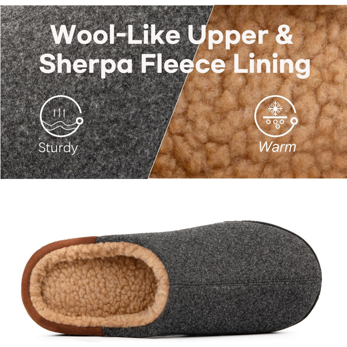 Чоловічі тапочки LongBay з ефектом вовни, теплі, з піною Memory Foam та м'яким Sherpa-підкладкою для дому та вулиці (41 EU, Темно-сірий)