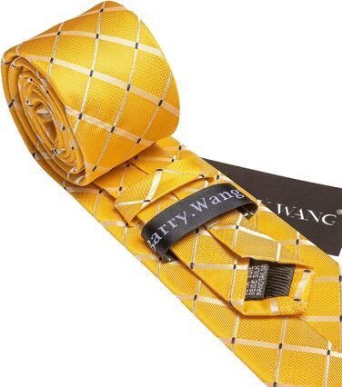 Чоловічий краватковий набір Barry.Wang: краватка в смужку, краваткова затискач, кишеньковий хустинка, запонки, для вечірок, весілля, ділових зустрічей (жовтий)