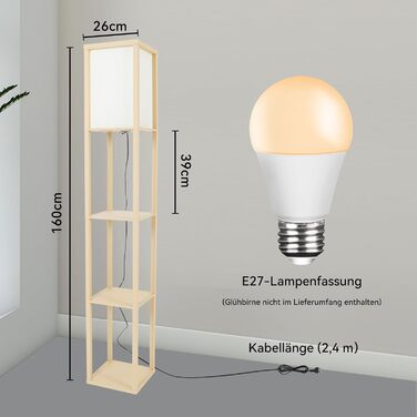 Стійка лампа Fullwatt з полицею та внутрішнім освітленням, дерев'яна, для спальні та вітальні (жовта)