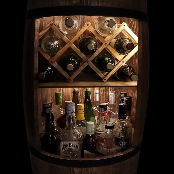 Weeco Freestanding Bar with LED Lighting and Wine Holder. Wine Rack - Wooden Barrel Home Bar 80cm. Rustic Decorative Bar Cabinet Wine Rack – Barrel. Barrel Beer, Wine Bottle Stand - Bar Whiskey Gift (Dark Brown)