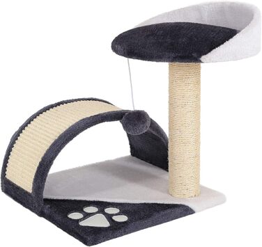 Kratzbaum, small with plush ball & scratching arch, height 43 cm, cozy lying area made of soft plush, stable with sisal rope for claw care, suitable for small & large cats, (Gray/White)