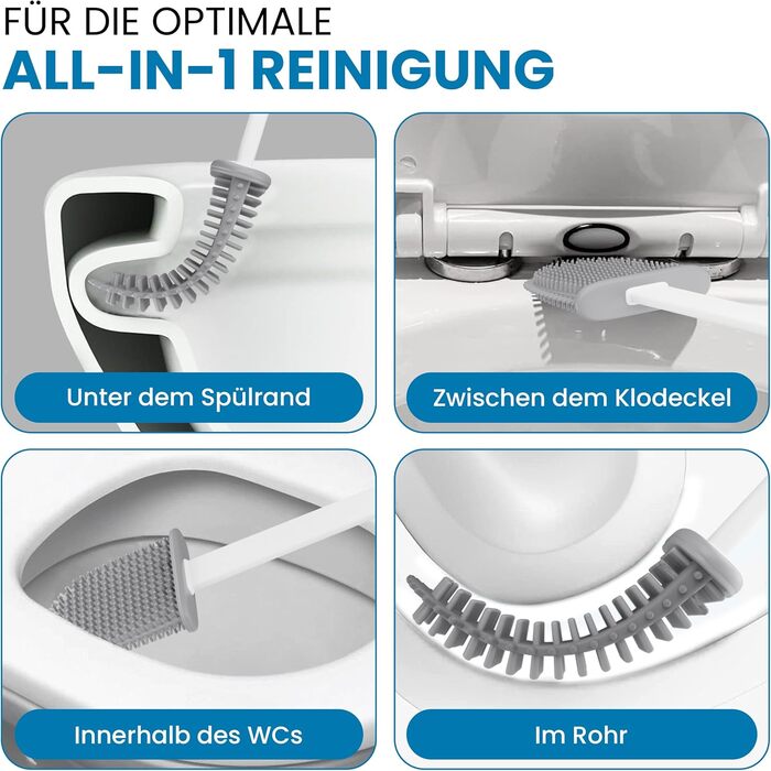 Силіконова щітка для унітазу - комплект для кріплення на стіну, гнучкий гігієнічний насадок, чорний, білий, сірий колір, щітка для туалету