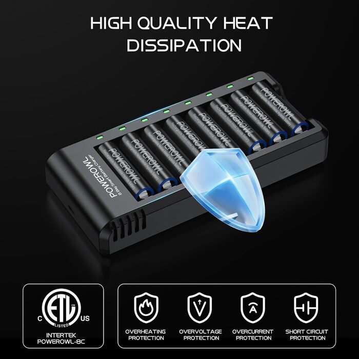 Зарядний пристрій POWEROWL для акумуляторів NIMH AA AAA з LED-дисплеєм (індивідуальний слот)