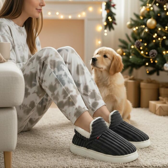 Чоловічі та жіночі тапочки зимові теплі, закриті, з плюшем, м'які, сучасні, зручні, елегантні, з антиковзким покриттям, з піною Memory, 40/41 EU, чорні