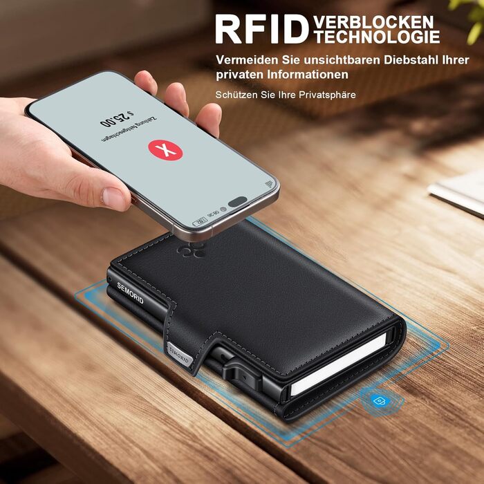 Чоловічий гаманець Portmonee з відділенням для монет, RFID захистом та Slim дизайном, для 9-11 карт, з кишеню для ID та купюр, чорний