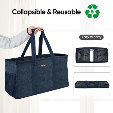 BALEINE Extra Large Multi-Purpose Shopping Bag with Wire Frame for Storage (1-Pack, Blue)