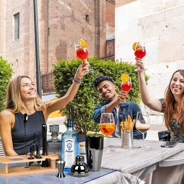 Набір для коктейлів з бамбуковим стійкою, 750 мл, 12 предметів. Професійний набір бармена з нержавіючої сталі для приготування коктейлів, з рецептами (сірий)