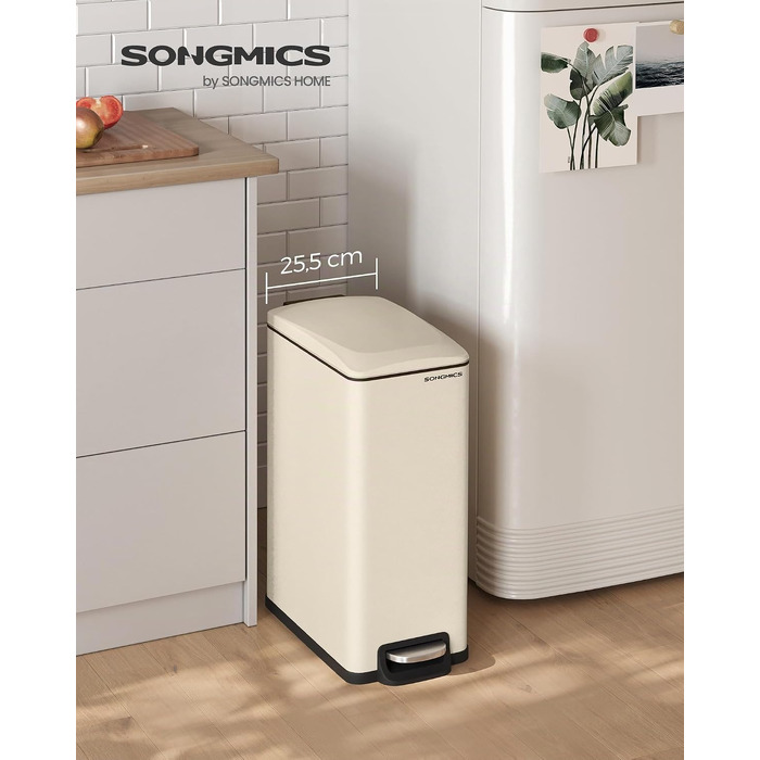 Сміттєвий відер SONGMICS для кухні з педаллю та Soft-close, нержавіюча сталь, 48 л, пісочно-бежевий (51 x 26 x 63 см)