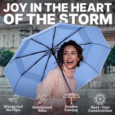 Royal Walk: Чоловічий та жіночий парасолька-тростина, штормовий, автоматичний, з подвійним покриттям, шіферно-блакитний, з дерев'яною ручкою