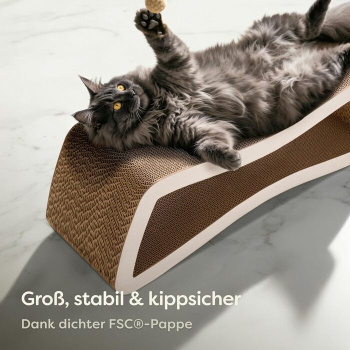 Кігтеточка для котів 3 в 1 XXL, 75 см – Міцний картон для догляду за кігтями, до 2 років використання, економія місця, захист меблів (Mountain), білий