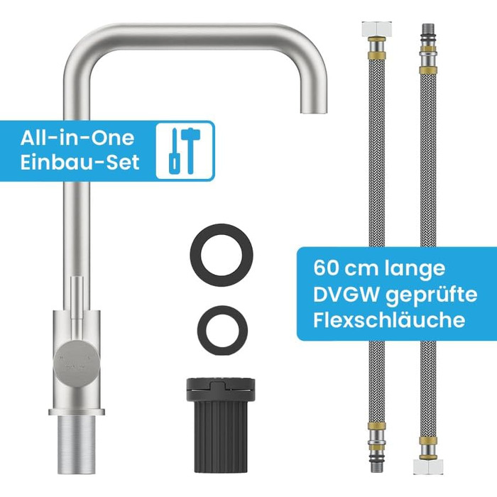 Кухонний змішувач Bächlein Plivo з нержавіючої сталі – одноручний, поворотний вилив, масивний дизайн, для кухні