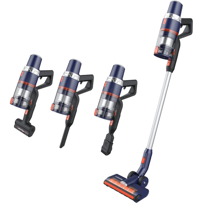 Акумуляторний пилосос JASHEN S18X: потужність 22000Pa, до 40 хв роботи, HEPA 13 фільтр, бездротовий, без мішка, об'єм контейнера 600 мл, ручний та вертикальний, з настінною підставкою та аксесуарами