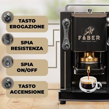 FABER COFFEE MACHINES | Pro Mini Deluxe Model | Coffee Machine for 44 mm ESE Pods | Chrome Finish | Brass Pad Press (Mat Black)