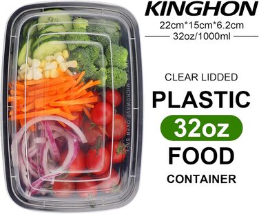 Контейнери для їжі Meal Prep, 20 шт., 32 oz (1 відсік). Без BPA, багаторазові, придатні для холодильника, мікрохвильової печі та посудомийної машини