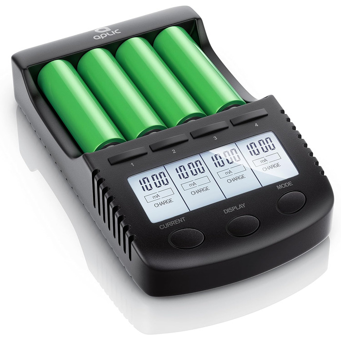 Зарядний пристрій CSL для акумуляторів AA, AAA, 18650 з LCD-дисплеєм та USB-портом