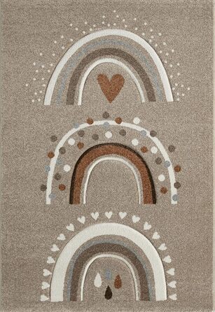 Monde Kids Modern Soft Children's Carpet, Soft Pile, Easy to Clean, Colorfast, Vibrant Colors, Rainbow Pattern, Pink, 120 x 170 cm