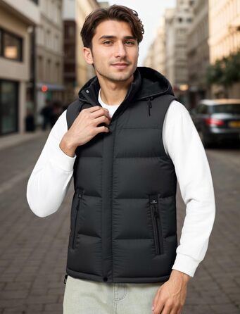 Чоловіча зимова жилетка AIEOE з PU шкіри, без рукавів, водонепроникна, з капюшоном, тепла, з утеплювачем, чорна