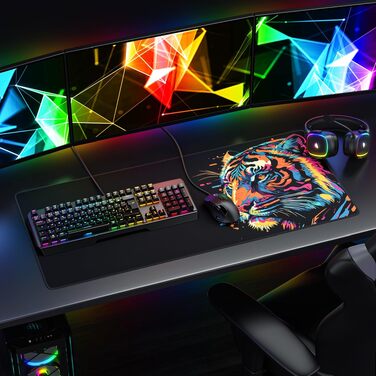 Ігровий килимок для миші CSL XXL Gaming Mousepad (900x400 мм), Alchemy Colour Tiger 2 — великий килимок на весь стіл для Razer, Logitech, Roccat