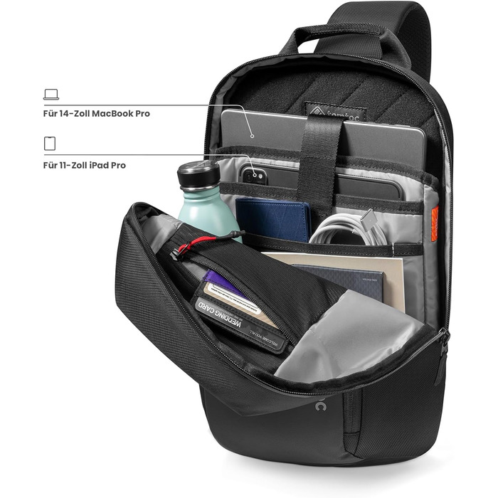 tomtoc Чоловіча сумка через плече Sling Bag для MacBook Air/Pro 13-14 дюймів, чорна, водонепроникна