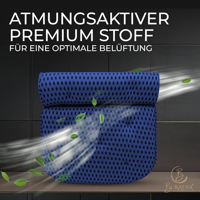 Bath Pillow incl. Wash Bag - Ultimate Comfort and Relaxation with Latest Air Mesh Technology - Bath Cushion for Bathtub with 7 Strong Suction Cups - Neck/Head Pillow (dark blue)