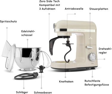 Планетарний міксер-кухонний комбайн Karaca Mastermaid Chef Pro 1500W, 5 л, колір Soft Cream (кремовий), з насадками для замішування, збивання та змішування