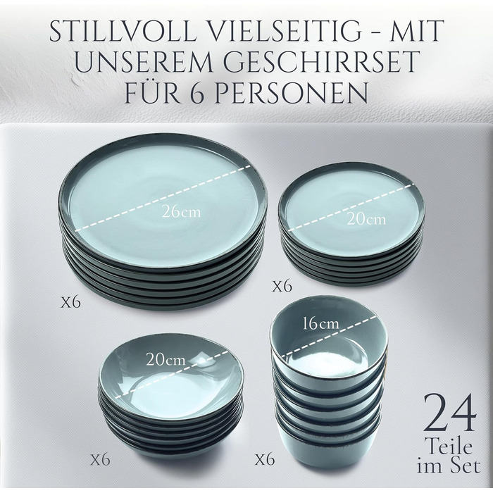 Набір посуду Steingut для 6 осіб, 24 елементи, Rustic стиль, Rauchblau (димно-блакитний)