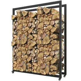 Сховище для дров Outsunny 120 x 32 x 151 см з колесами, металева полиця для дров, чорного кольору | Aosom
