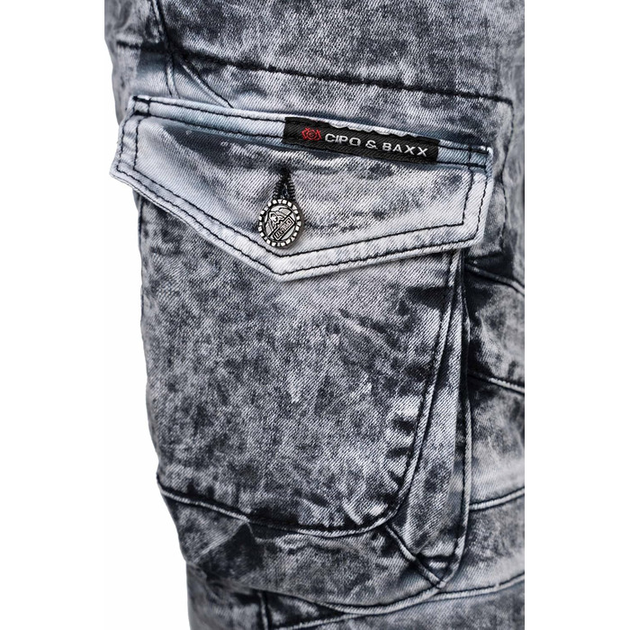 Чоловічі джинси Cipo & Baxx Slim-Fit, Biker, Чорні (31W/34L, Розмір 39) з ефектом Destroyed та стразами