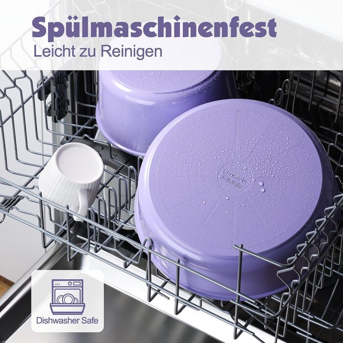 Набір посуду SENSARTE Keramik 17 предметів: каструлі, сковороди з антипригарним покриттям та знімними ручками, для всіх типів плит, можна мити в посудомийній машині та використовувати в духовці, фіолетовий колір