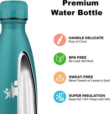 Термос-пляшка спортивна 750 мл, з нержавіючої сталі, подвійні стінки, BPA-Free, для кемпінгу, подорожей та спорту (моховий, 750 мл)