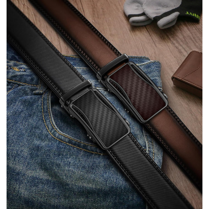 Чоловічий ремінь KEMISANT 2 шт. з автоматичною застібкою, шкіряний, регульований, 35 мм, з подарунковою коробкою