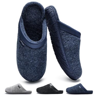 Чоловічі войлочні капці WateLves з ефектом пам'яті (Memory Foam), протиковзка підошва, теплі тампони для дому та вулиці, осінь-зима (Синій, 43 EU)