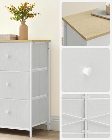 SONGMICS Chest of Drawers, Cabinet, 6 Fabric Drawers, Metal Frame, Storage Cabinet, for Children's Room, Bedroom, Hallway, Cream White-Oak Finish LTS323W57