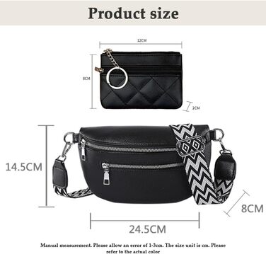 Жіноча сумка через плече з монетницею, шкіряна бананка, середнього розміру, з широким знімним ремінцем, поясна сумка для фестивалів, подорожей, повсякденного використання, біла (чорна)