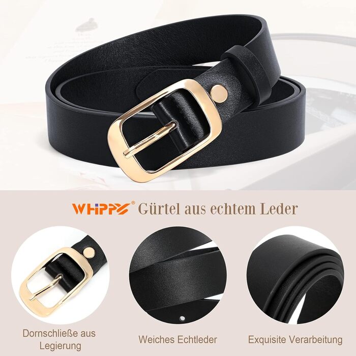 Жіночий шкіряний ремінь WHIPPY великого розміру, модний ремінь з натуральної шкіри з надійною пряжкою для джинсів, штанів, суконь (I-чорний + Бежевий (золота пряжка), 3XL:150см (підходить для талії 134-145см))