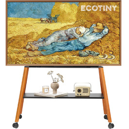 Підставка для телевізора ECOTINY на колесах для 49-75 дюймів, до 40 кг, Easel Design, металева конструкція та полиця з дерева, чорна
