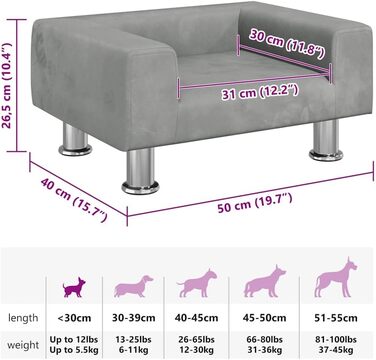 Крісло-лежанка для собак та котів, лежанка для домашніх тварин, м'яка, сіра, 50 x 40 x 26.5 см